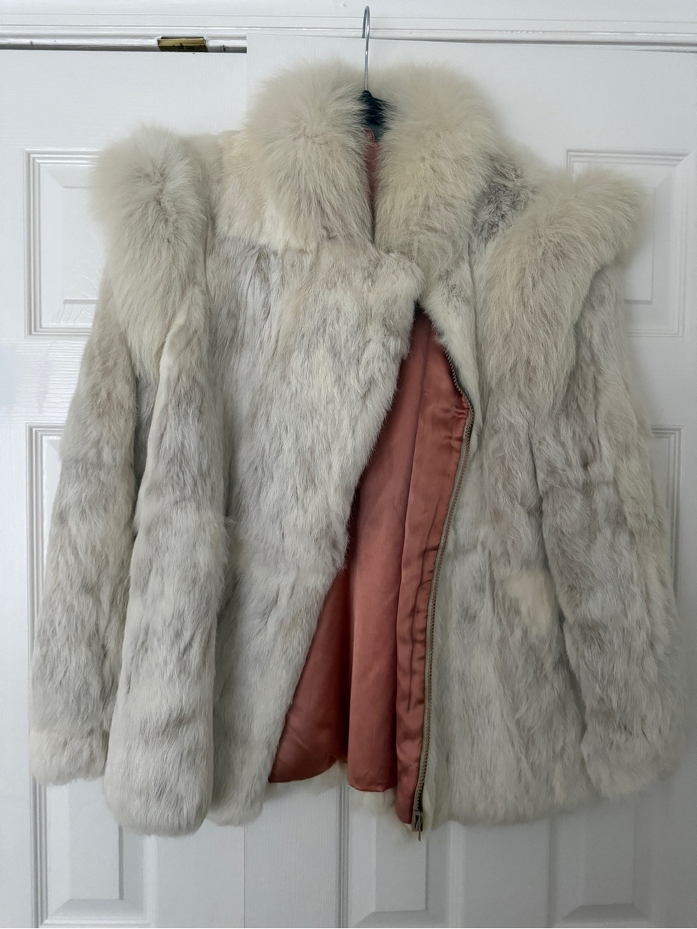 Rabbit Fur Jacket with Plush Collar - Women's Coat